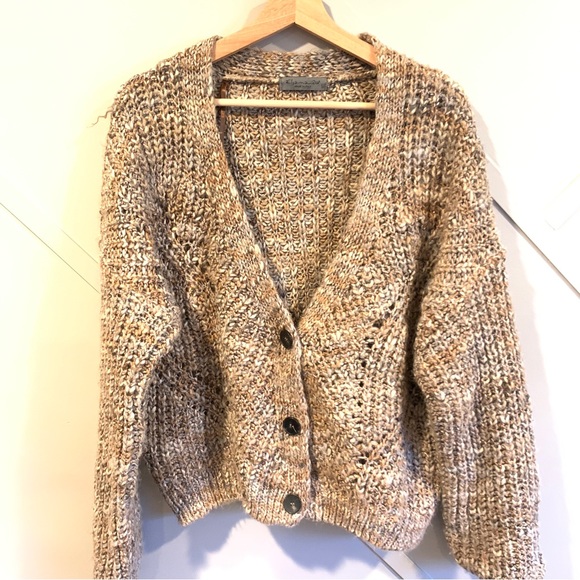 Elsamanda Womans Italian Gold Brown Wool Open Knit Sweater Size Large - Picture 1 of 11